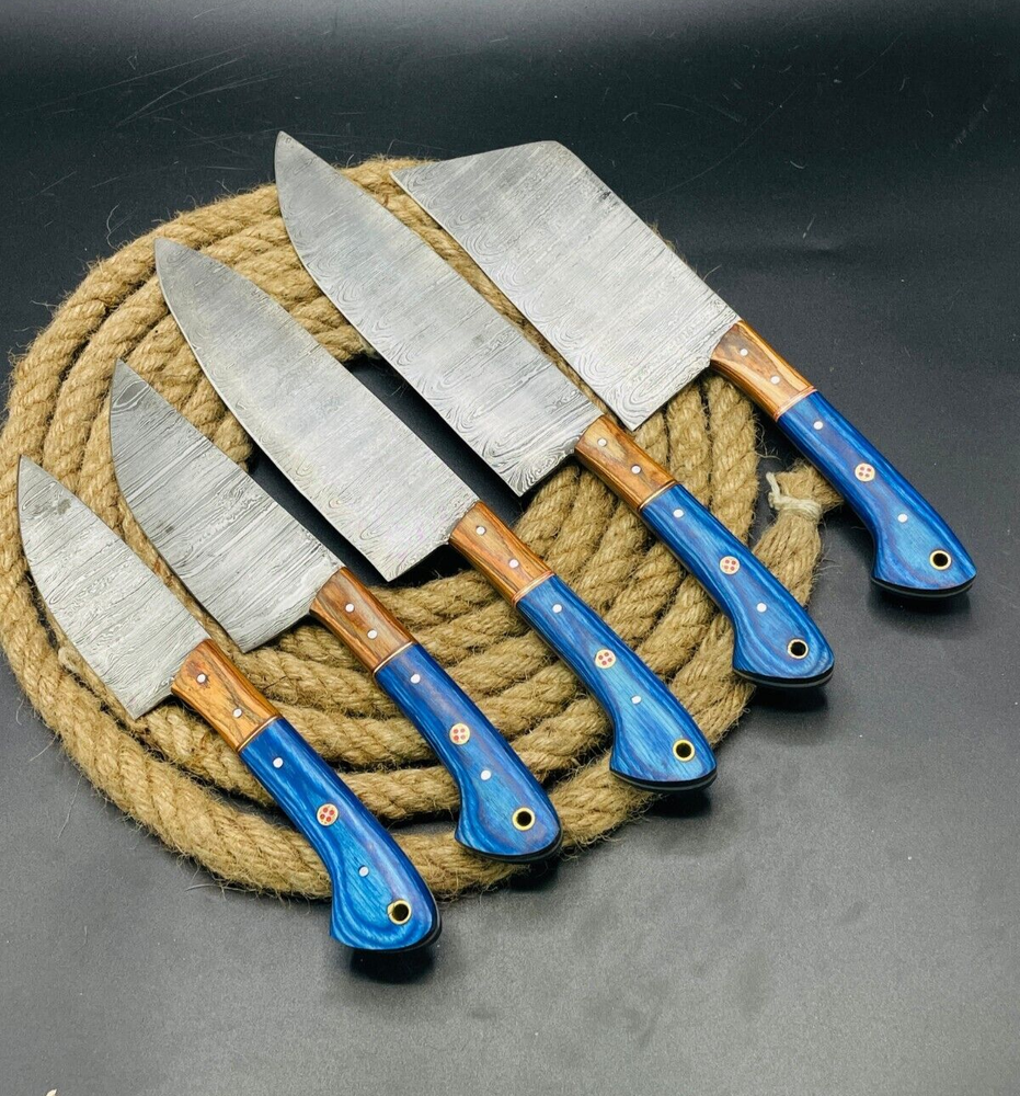 Damascus Hand forged Professional Kitchen 5 Pc Cutlery Chef Knife set With Bag