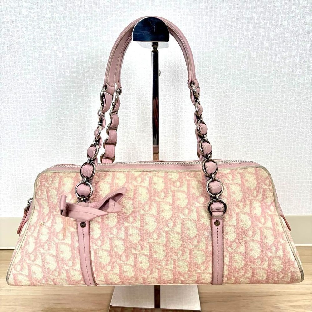 Vintage Y2K Christian Dior Pink PVC Leather Tote Bag Rare Women's Handbag
