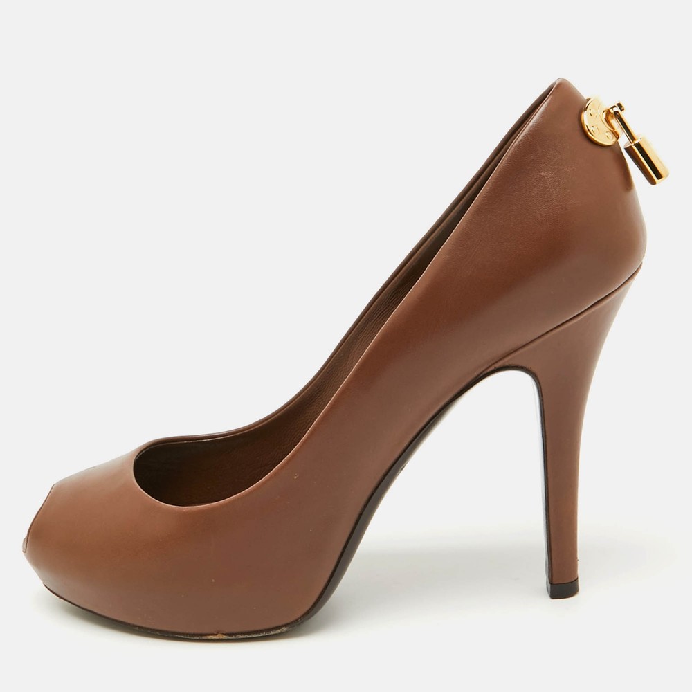 Louis Vuitton Brown Leather Oh Really Platform Peep Toe Pumps Size 365