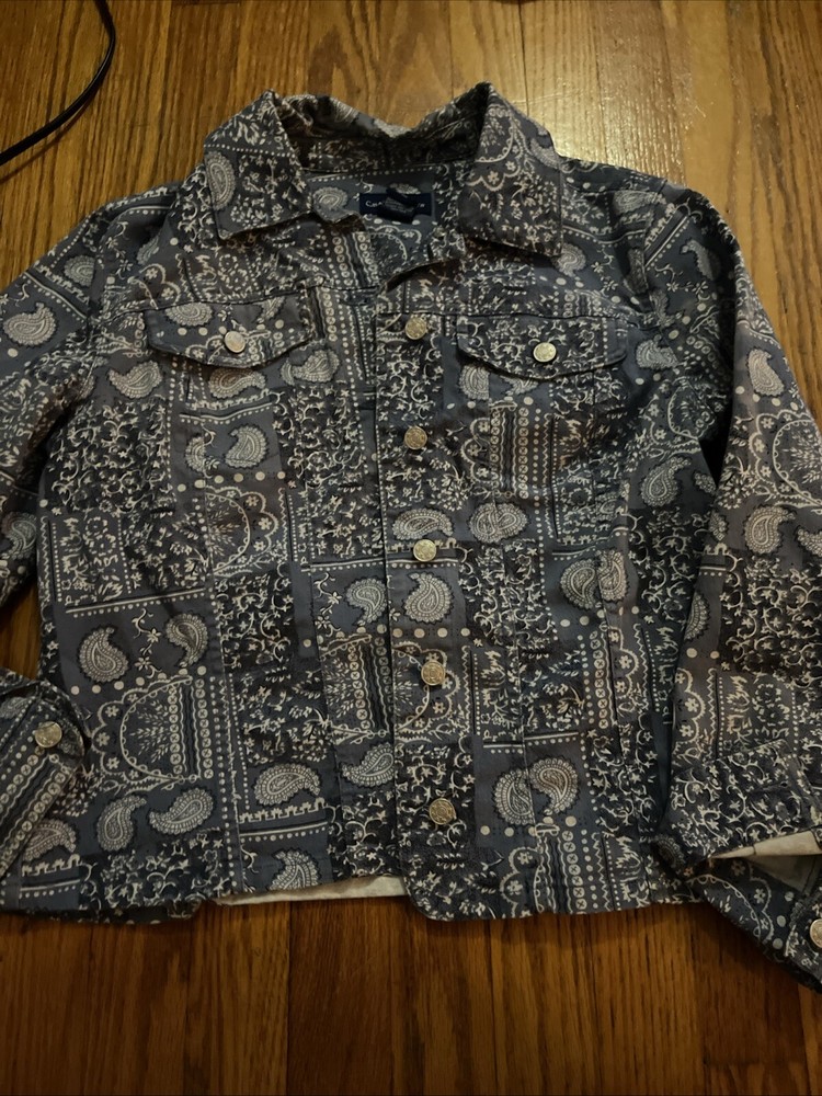 Charter Club Denim Jacket Women's medium Paisley Floral Blue Jean Stretch N222