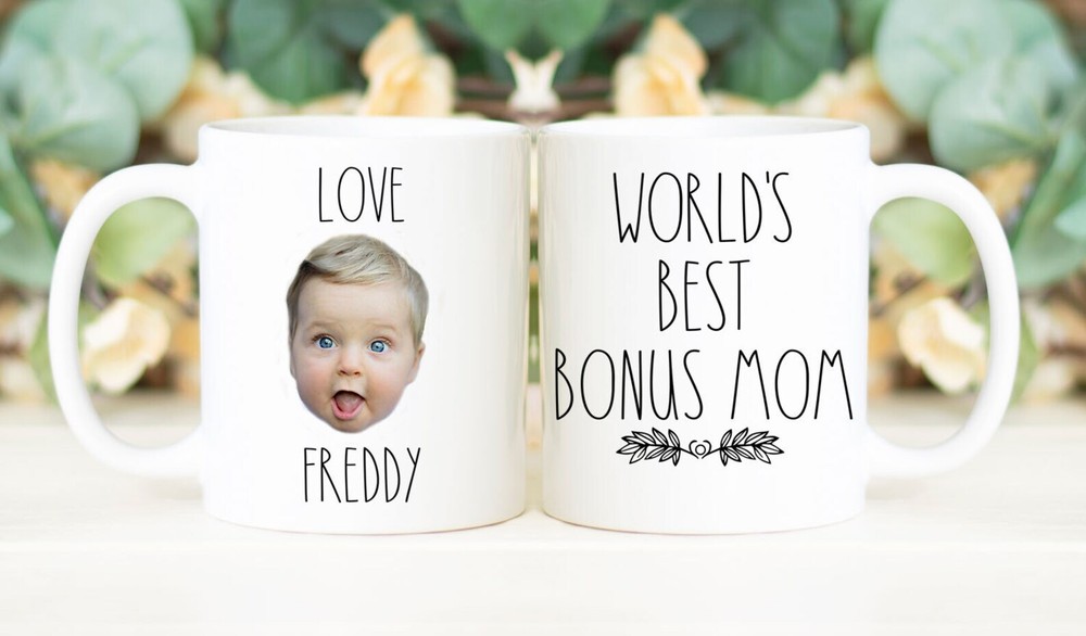 World's Best Bonus Mom Coffee Mug Custom Face Mug Personalized With Photo Of