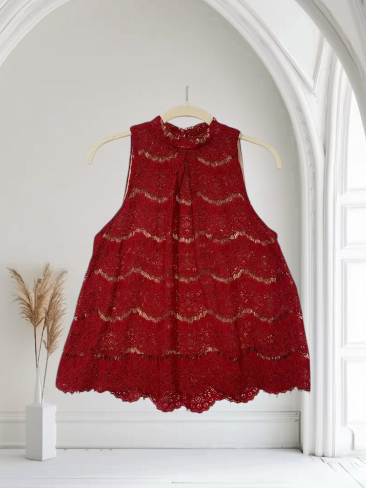 Love Fire Womens Lace Halter Top Size Small Red & Nude Romantic Chic