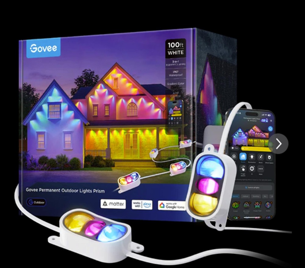 Govee Permanent Outdoor Lights Prism 100ft White LED Smart Light Strip