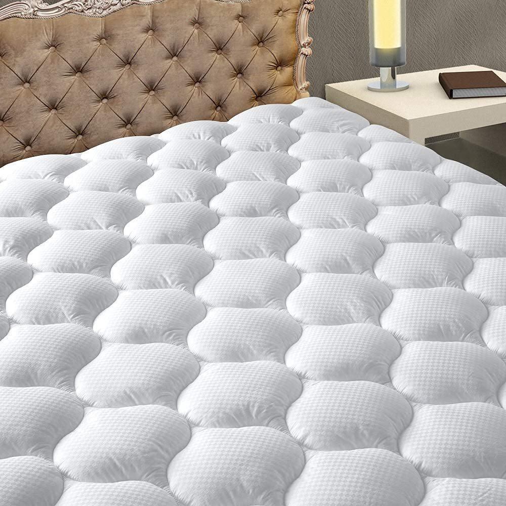 Bedding Quilted Fitted Queen Mattress Pad Cooling Breathable Fluffy Soft Matt...