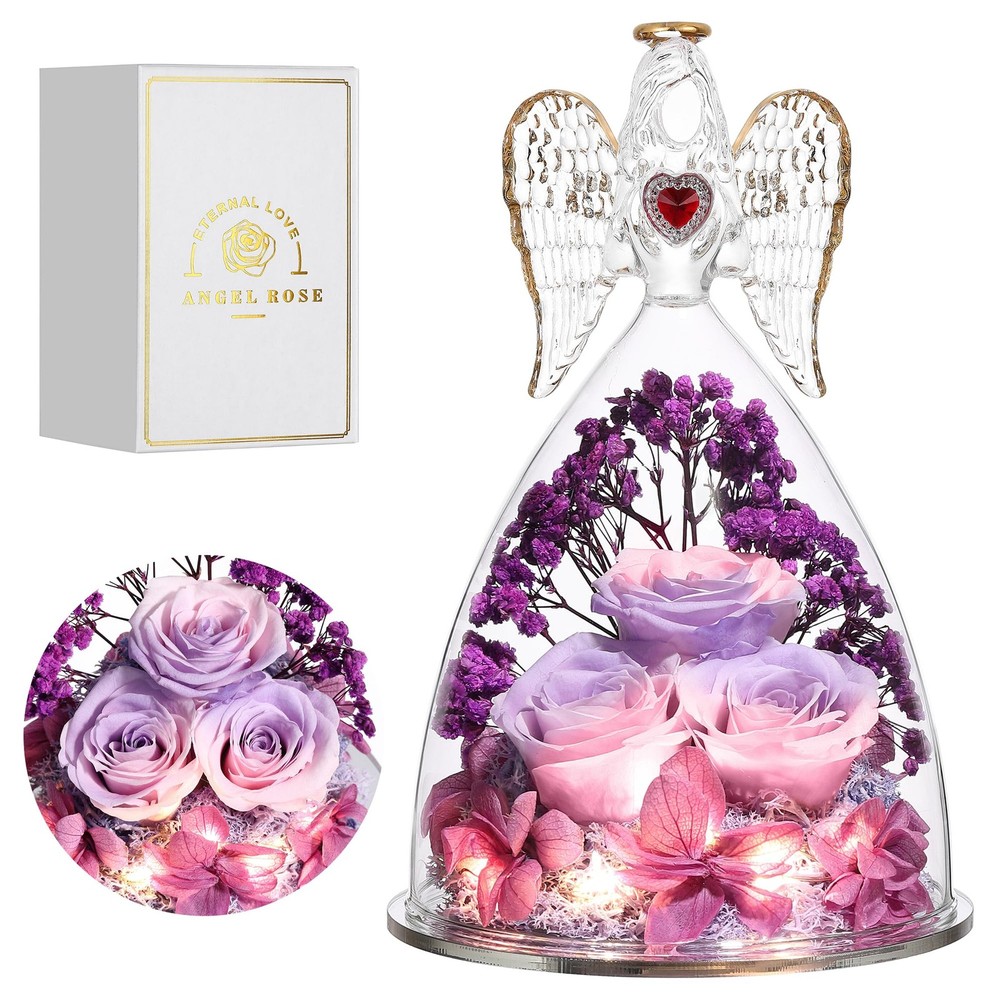 Mothers Day Rose Angel Figurine Gift with Real Preserved Roses for Women-image