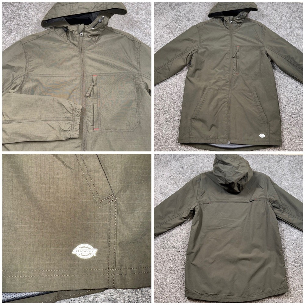Dickies Mens Small Ripstop Vented Olive Green Lightweight Hooded Jacket NEW