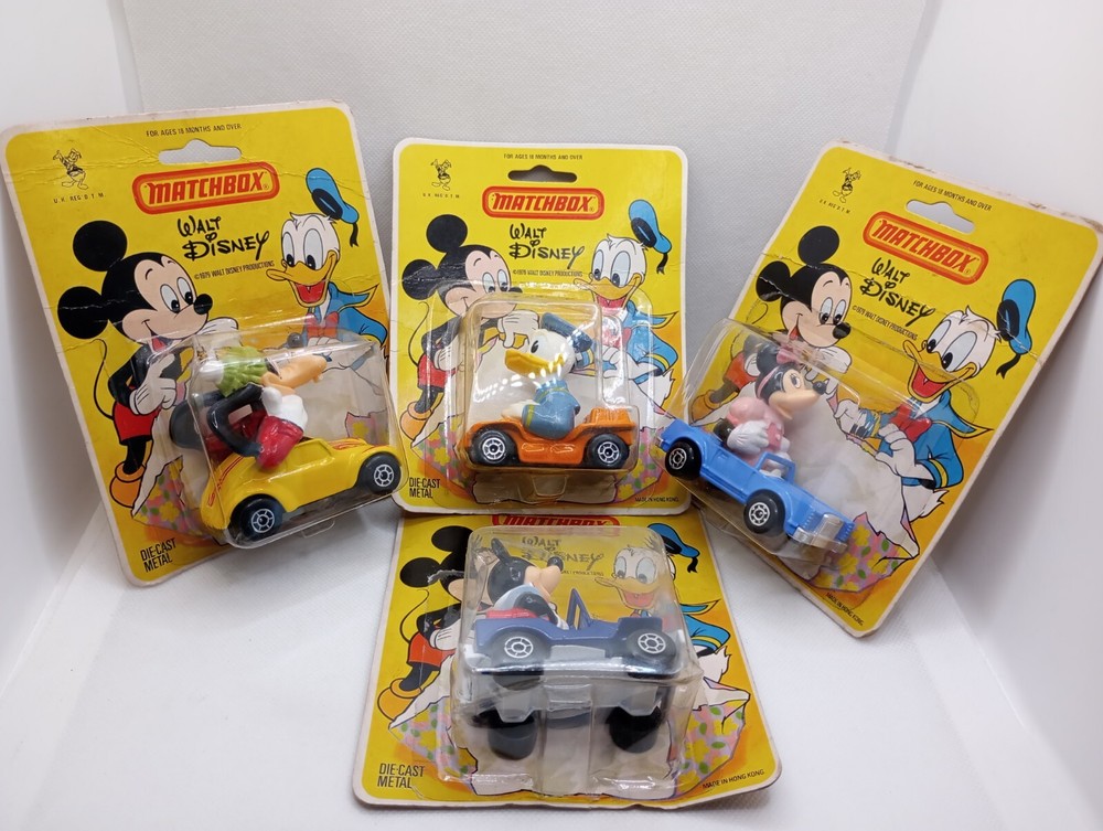 Vintage 1979 Matchbox Walt Disney Die Cast Cars & Characters X4 Unopened.