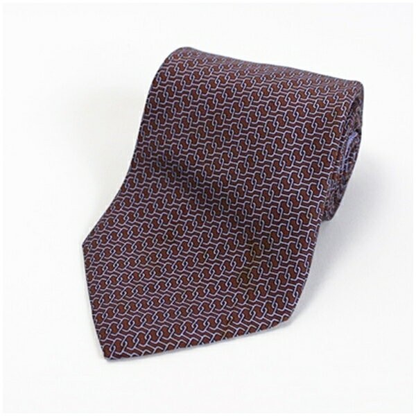 HERMES Necktie Tie Brown Gray All over small pattern Made in France 100% Silk
