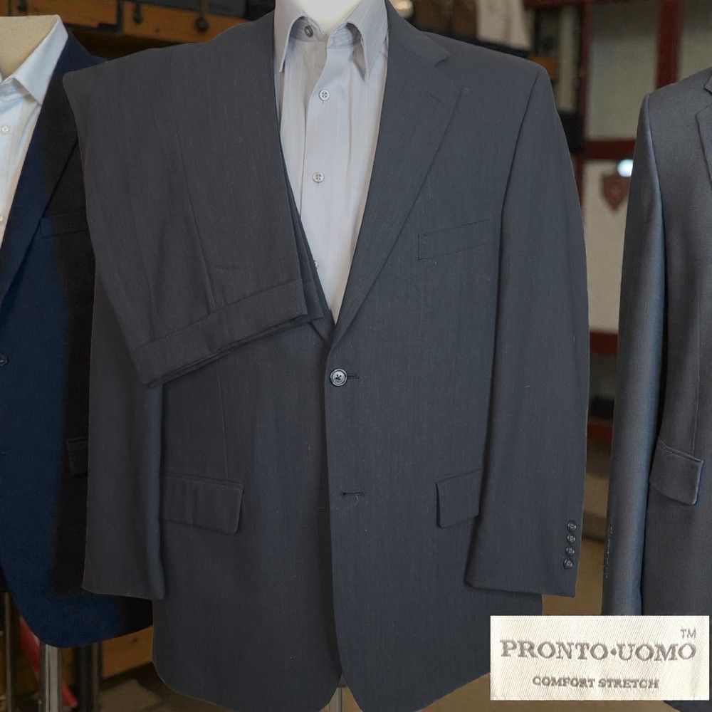 Pronto Uomo 2 Piece Suit Mens 44R 38X30 Dark Charcoal VL Wool