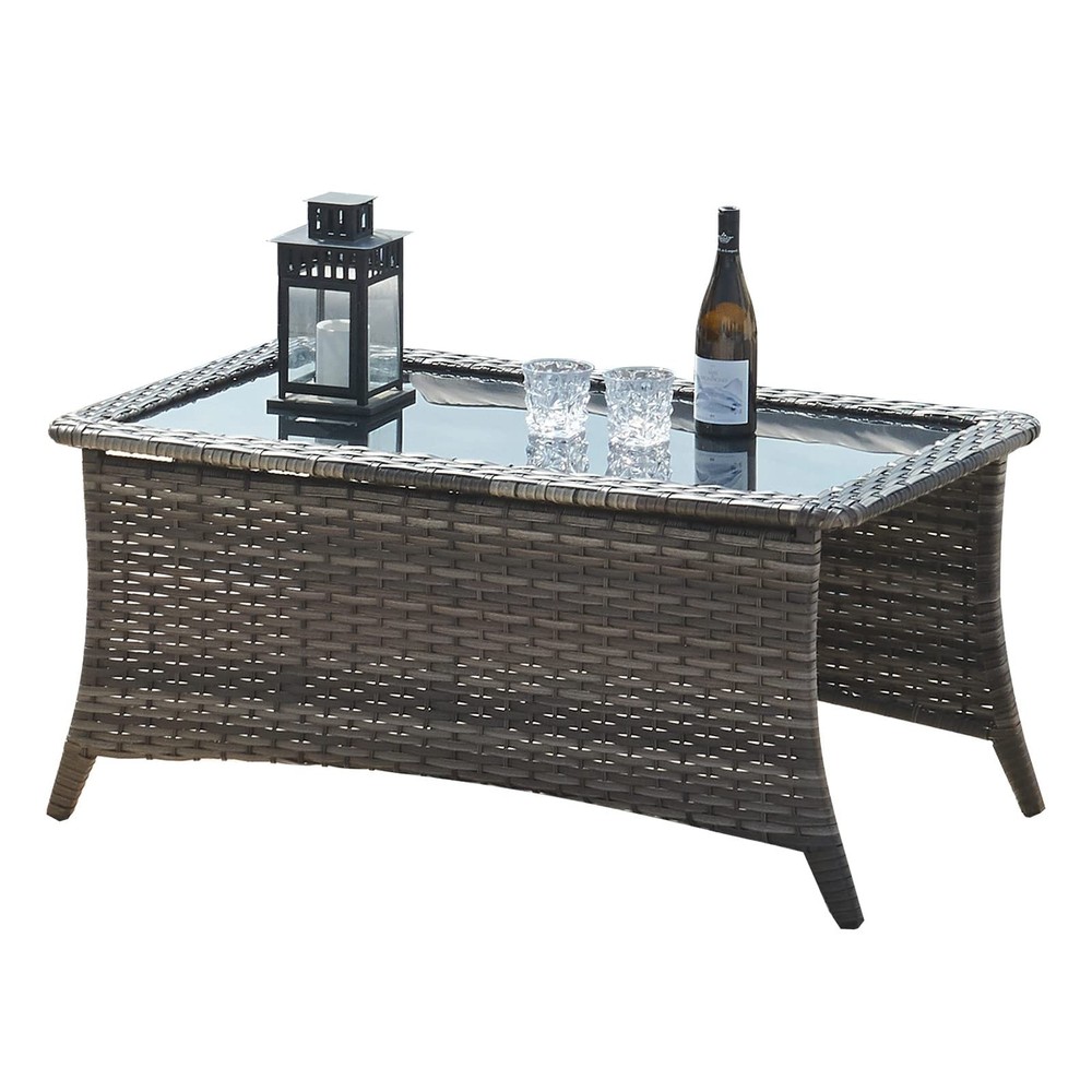 Pocassy Outdoor Patio Wicker Coffee Table-Rectangle - 46.5X28.5X21