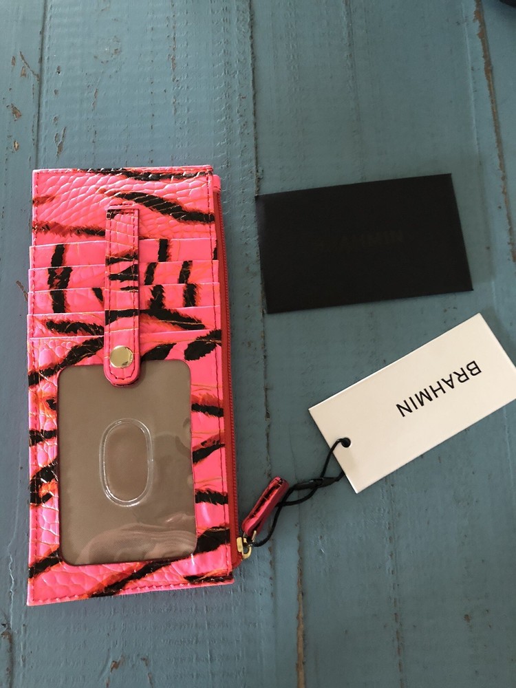 Brahmin Feline Credit Card Slim Leather Wallet NWT ~ Purrfectly Pink ~ Cat Call