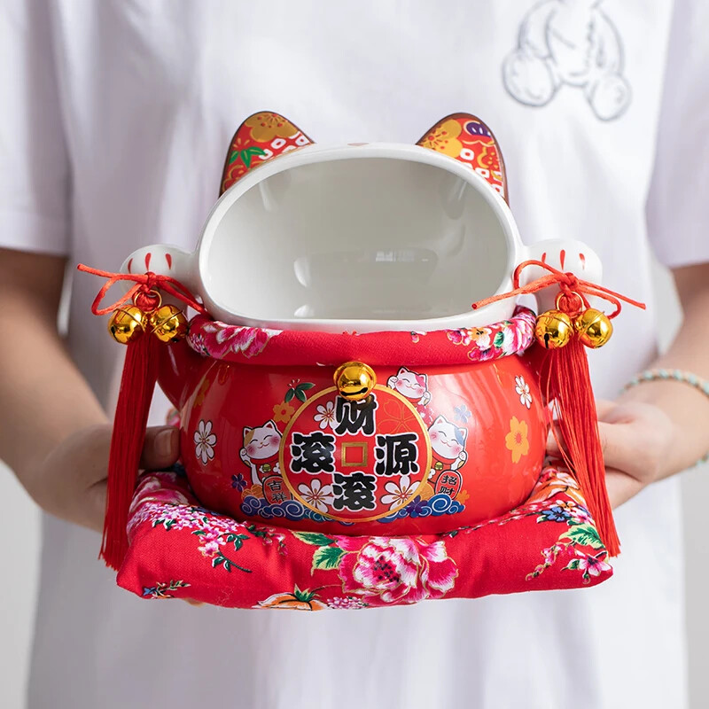 8 Inch Ceramic Maneki Neko Candy Jar Lucky Cat Money Box Piggy Bank Fortune Cat