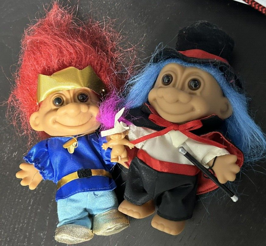5” Blue Hair Easter Troll with Rabbit Hat and Prince Charming Doll