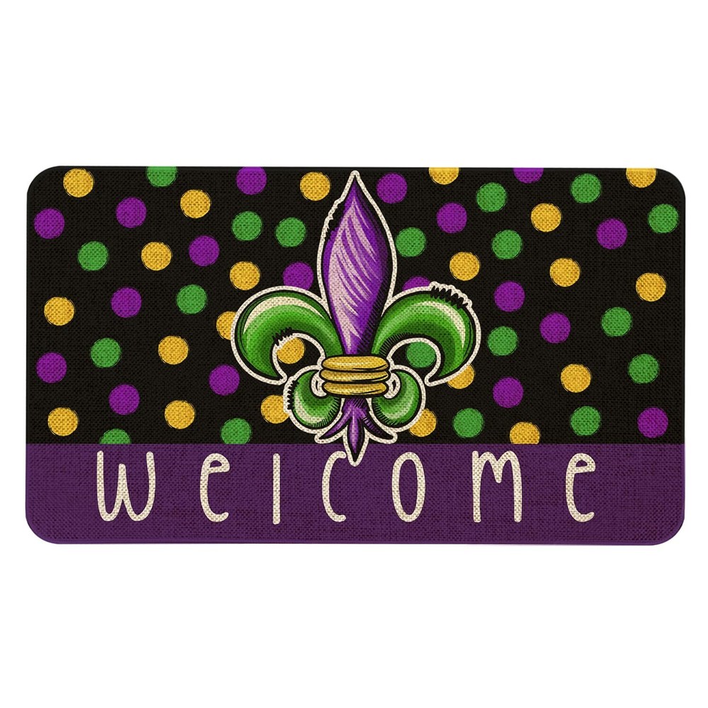 Colorful Mardi Gras Fleur De Lis Welcome Doormat 30x17 Inch Non-Slip Carnival Mat