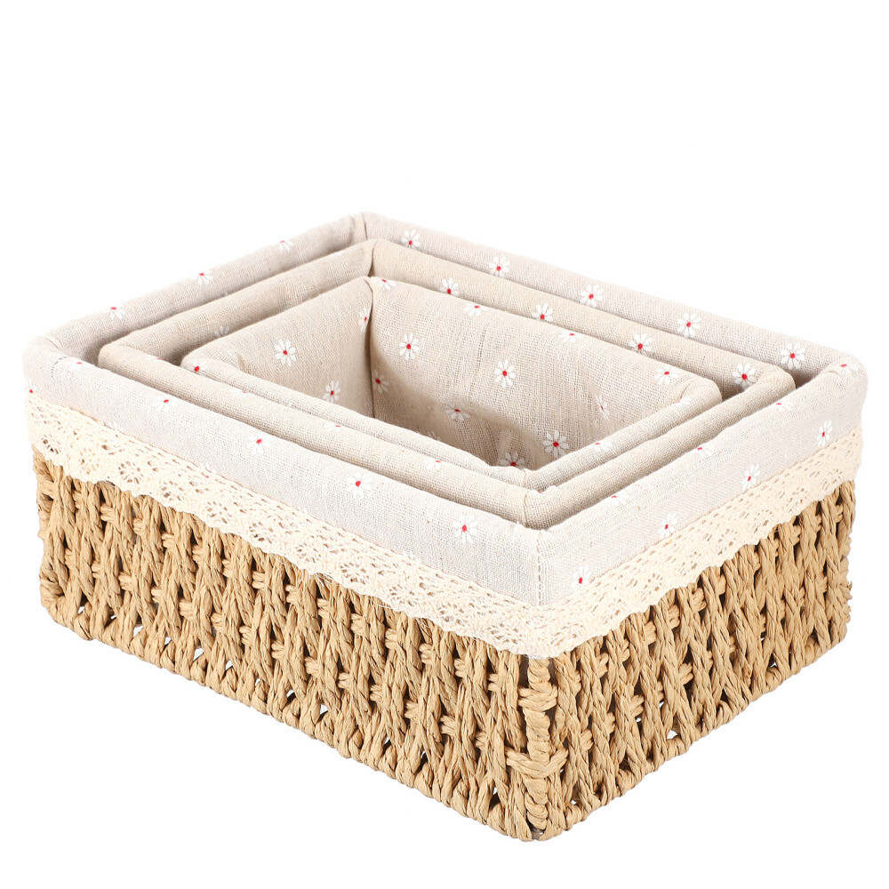 3 Pcs Foldable Wire Rattan Storage Basket Multi-purpose Baby Office