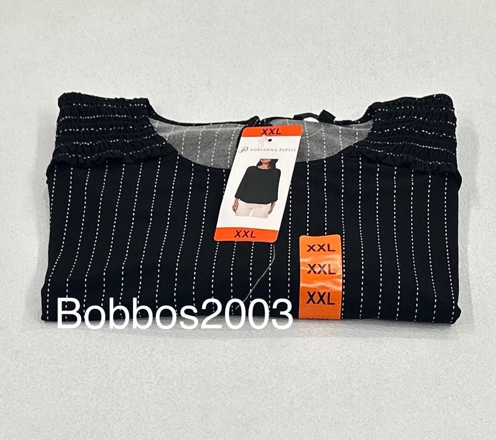 Adrianna Papell Women's 3/4 Sleeve Stretch Smocked Shoulder Blouse, Black, XXL