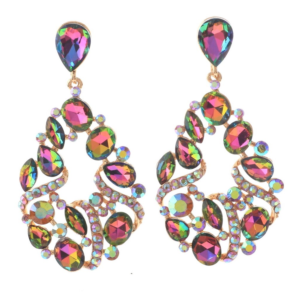 Gold Tone Metal Crystal Rhinestone Drop Post Earrings ER2529-VM