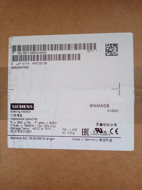 6SL3201-0BE23-8AA0 New Siemens SINAMICS BRAKING RESISTOR 6SL3201-0BE23-8AA0 IPCS