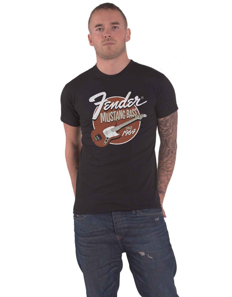 Fender Mustang Bass Logo Official Men’s Black T-Shirt New