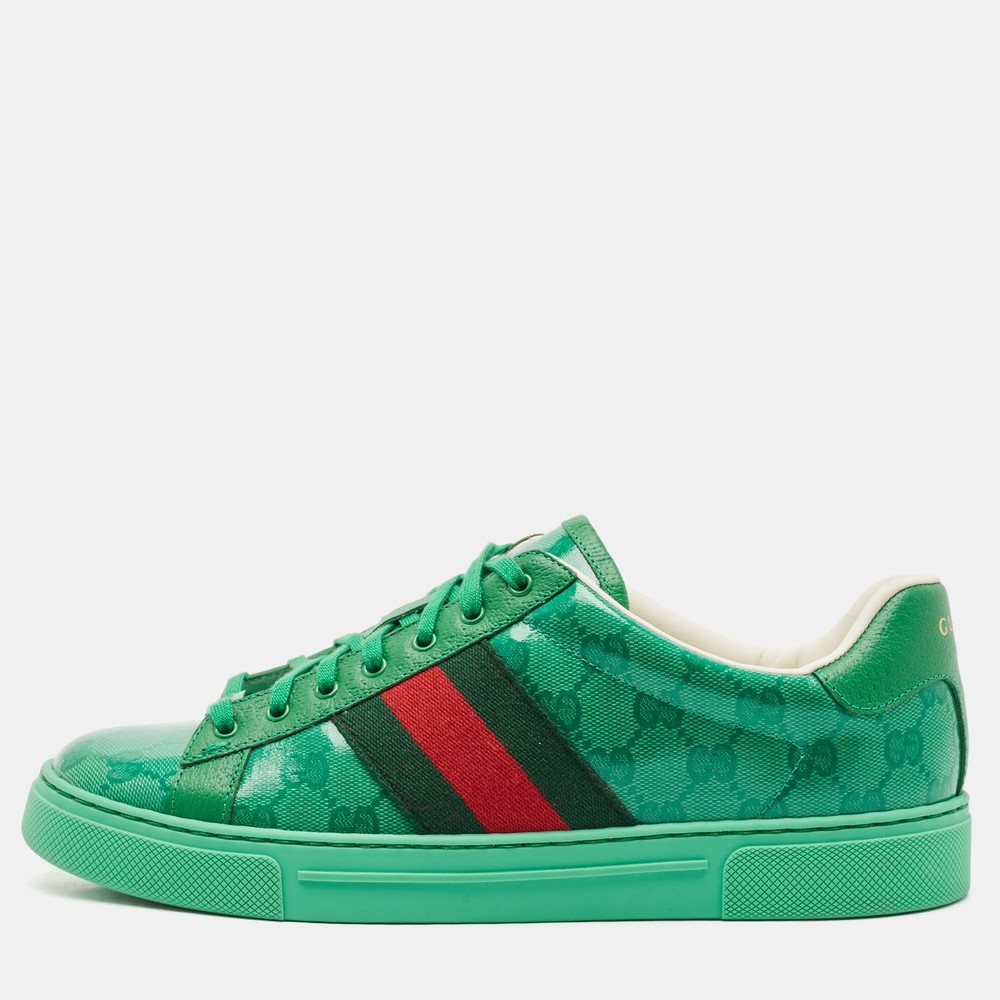Gucci GG Crystal Green Canvas Ace Low Top Sneakers Size 41