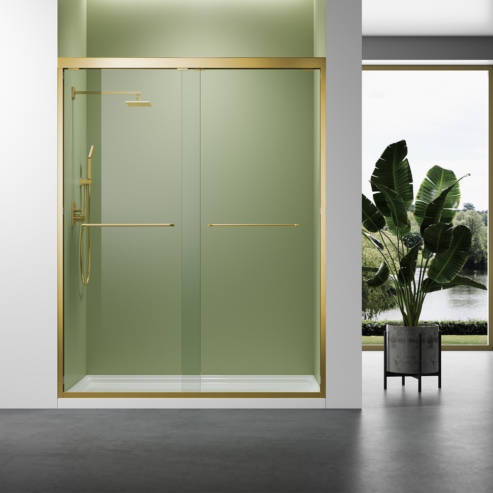Brushed Gold 60x72 Bathroom Sliding Door with 1/4 Inch Clear Glass
