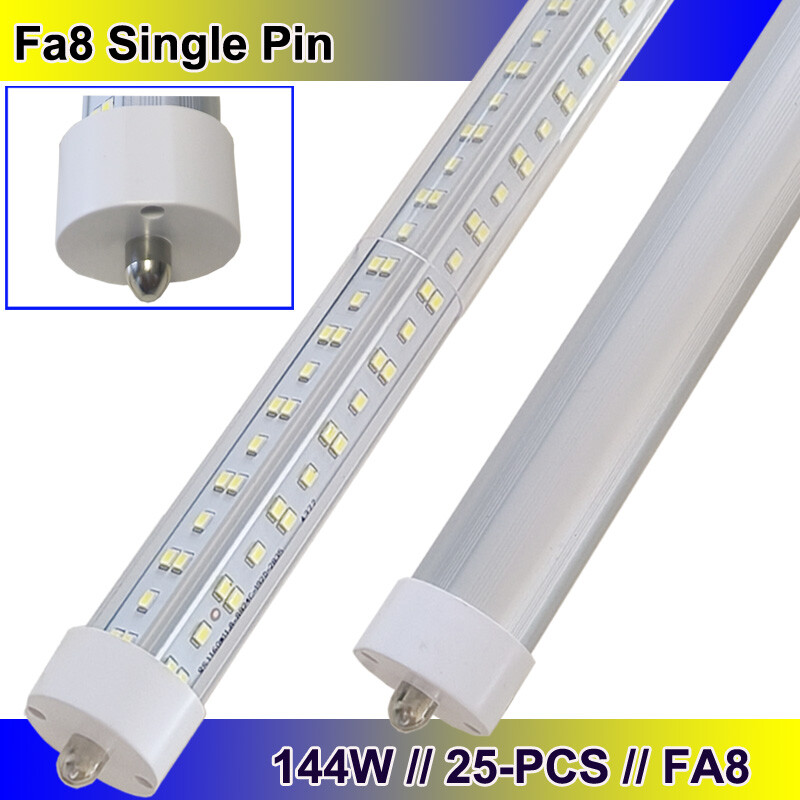 T8 8FT 144W LED Tube Light Bulbs FA8 Single Pin Shop Lights 25PCS