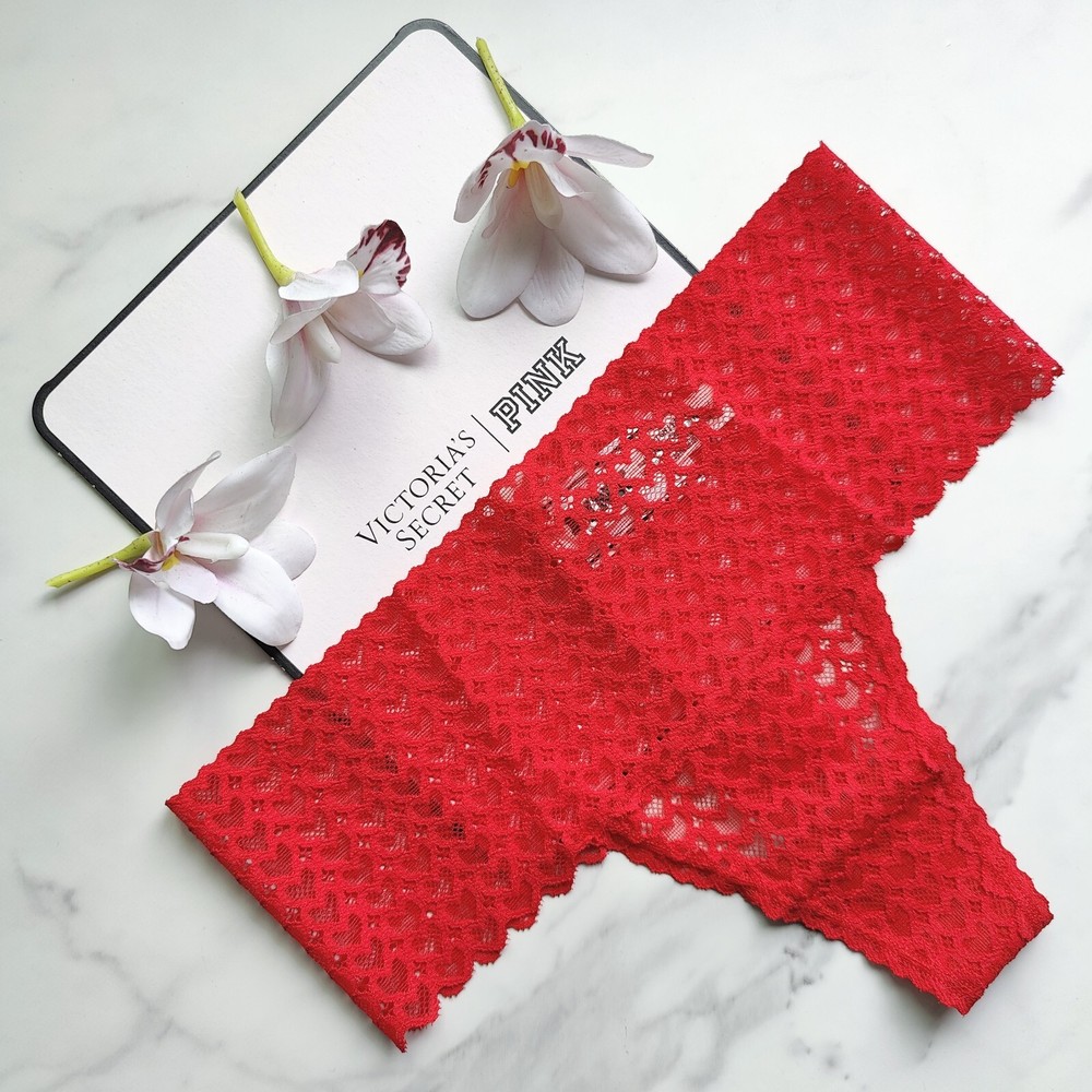 Victoria's Secret Wink Heart Lace Thong in Red Pepper Pink  