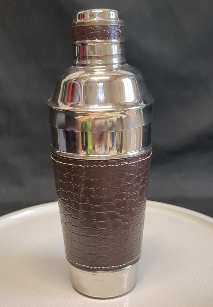 Vintage Stainless Steel Brown Leather Cocktail Shaker with Strainer India