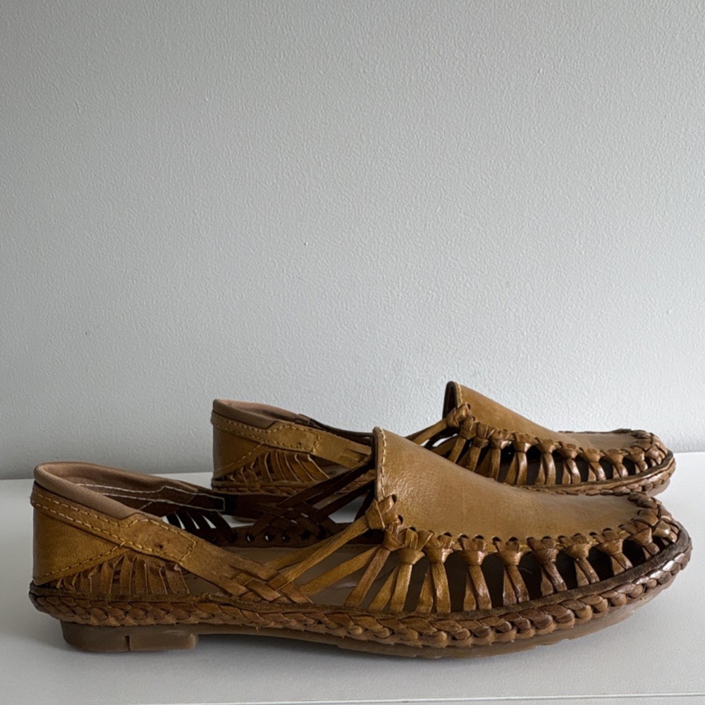 Men’s Woven Leather Huarache Shoes Brown Slip On Loafers Hangover Boho Vintage