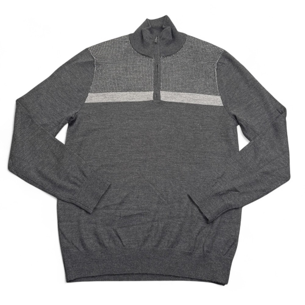 Banana Republic Merino Wool Sweater Mens Size Medium Dark Gray 1/4 Zip Knit