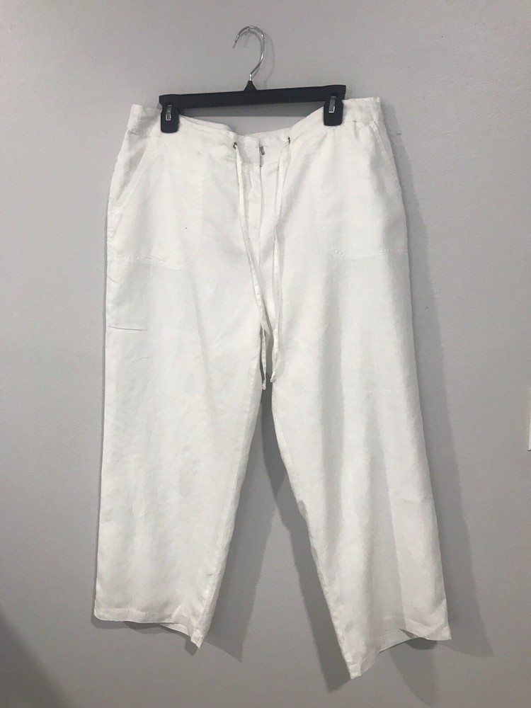 Charter Club linen pants resort high rise wide Leg Organic minimalist women pL