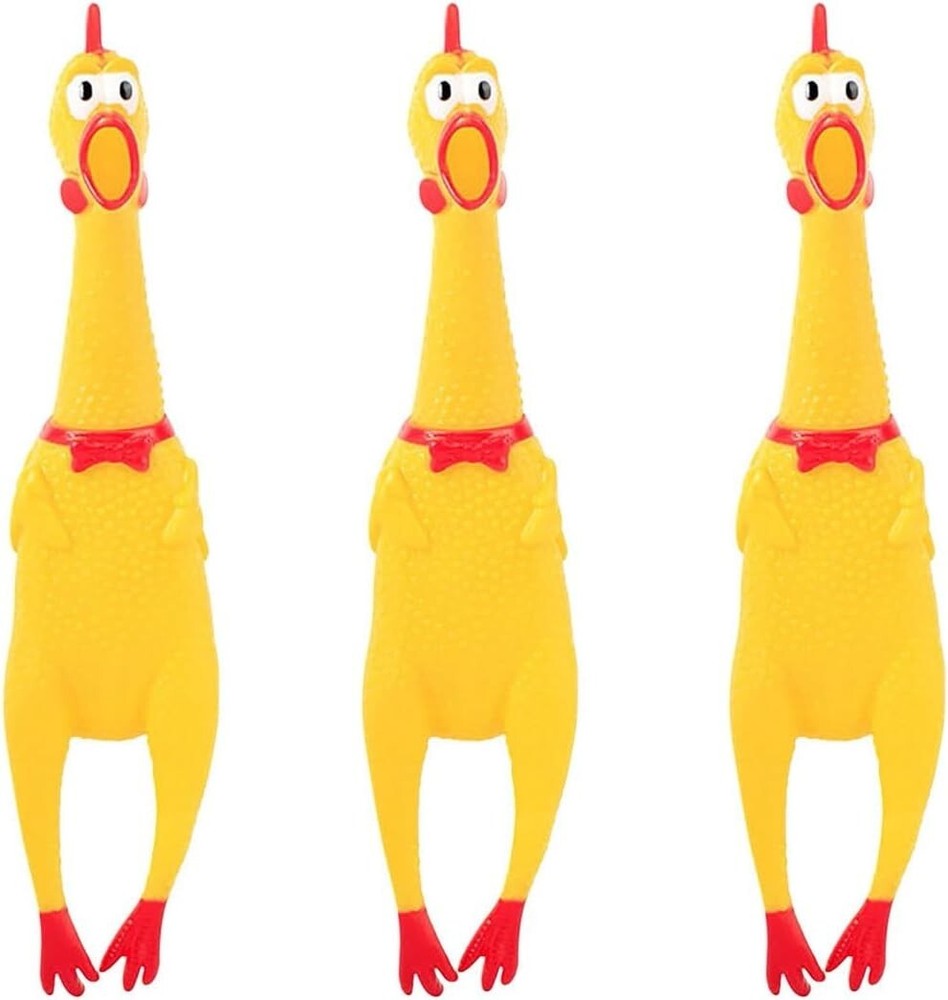 3PCS Rubber Chicken Squeeze Squeak Pet Dog Puppy Shrilling Chew Toy Yellow Funny