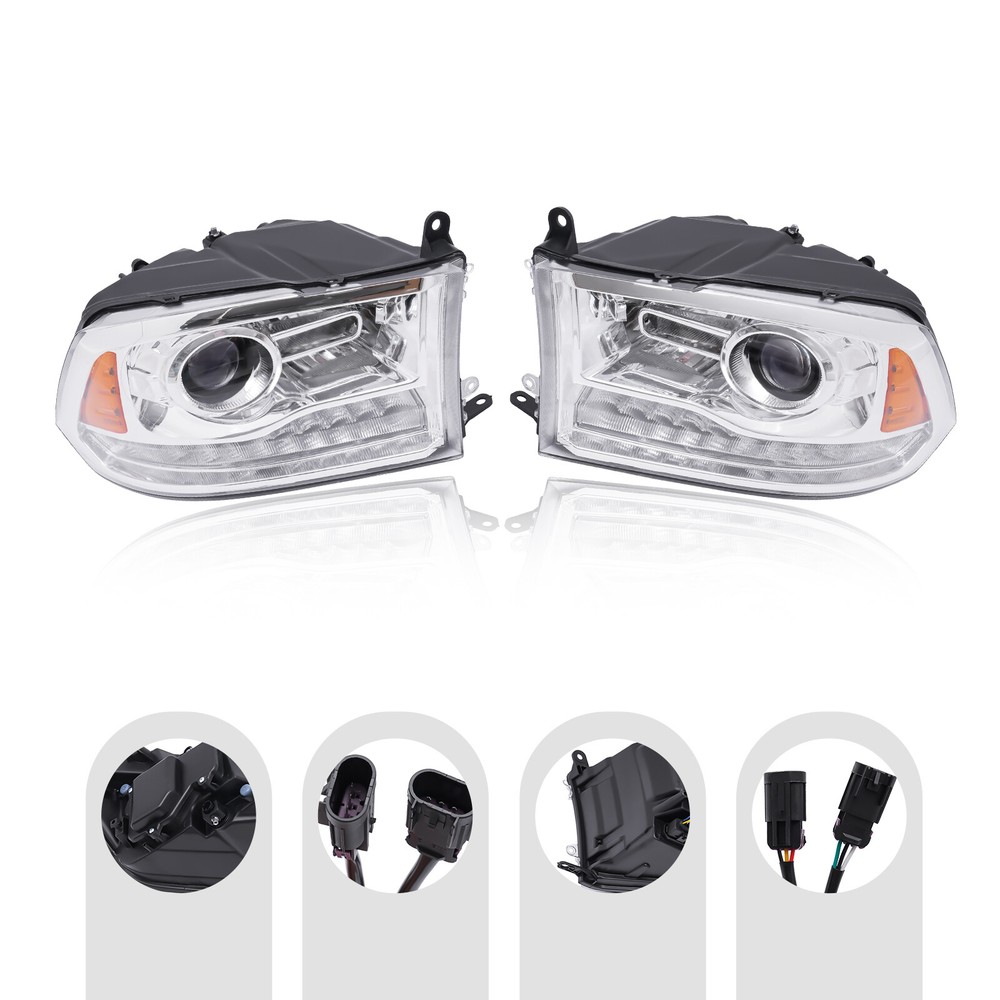 Headlights Headlamp For 2013-2018 Dodge Ram1500/2500/3500 Clear Chrome Projector
