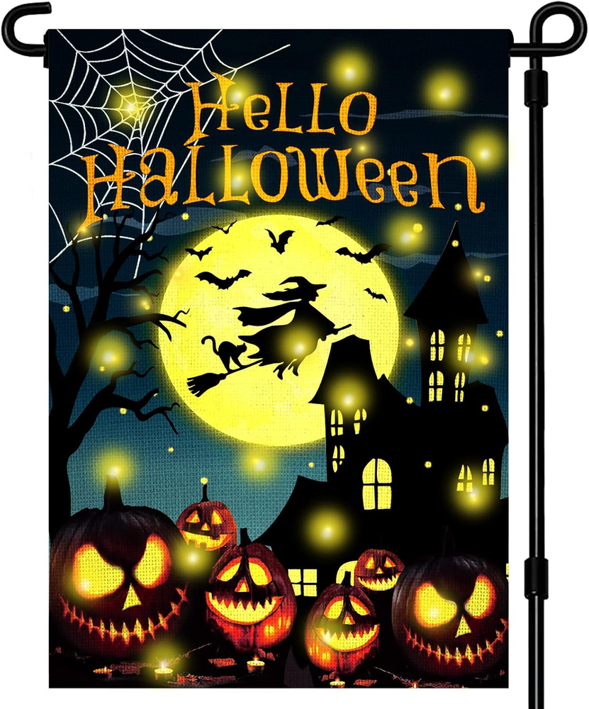 LED Lighted Halloween Garden Flag Double-Sided Outdoor Yard Decoration
