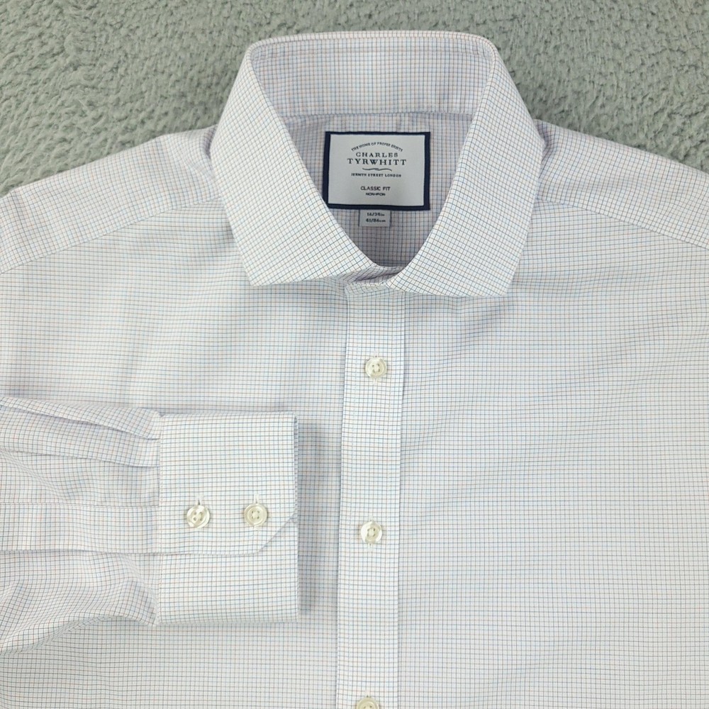 Charles Tyrwhitt Dress Shirt Mens 16 Red Blue Check Classic Fit Business Office