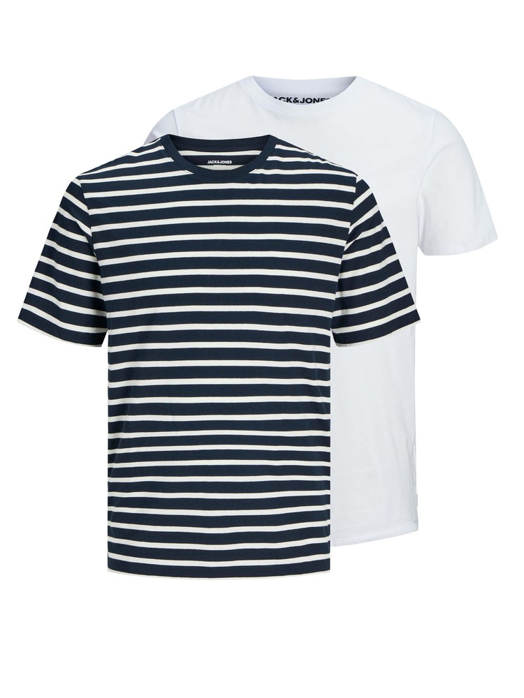 Jack & Jones 2-Pack Organic Cotton Crew Neck Striped T-Shirts White Navy