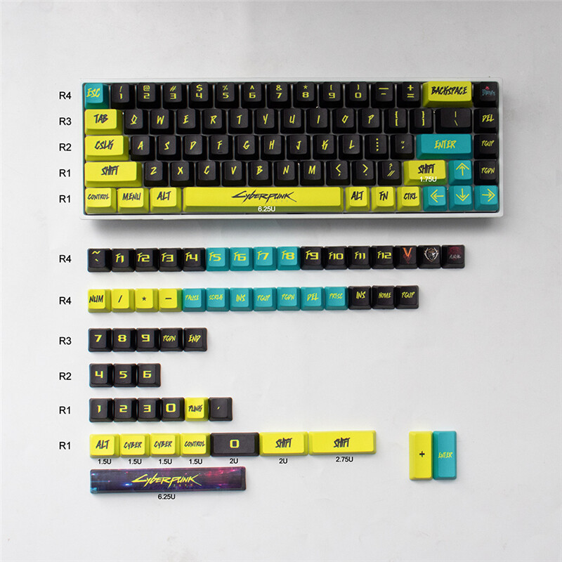 Cyberpunk Theme Keycap Cherry Profile for 61/64/84/87/96/98/104/108 Keyboard NEW