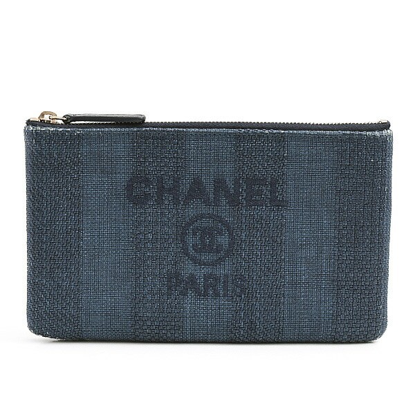 CHANEL Deauville Navy Straw Mini Bag Clutch Logo Pouch Pre-Owned