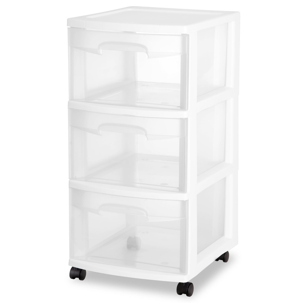White 3-Drawer Slim Storage Cart with Clear Pull-Out Drawers  