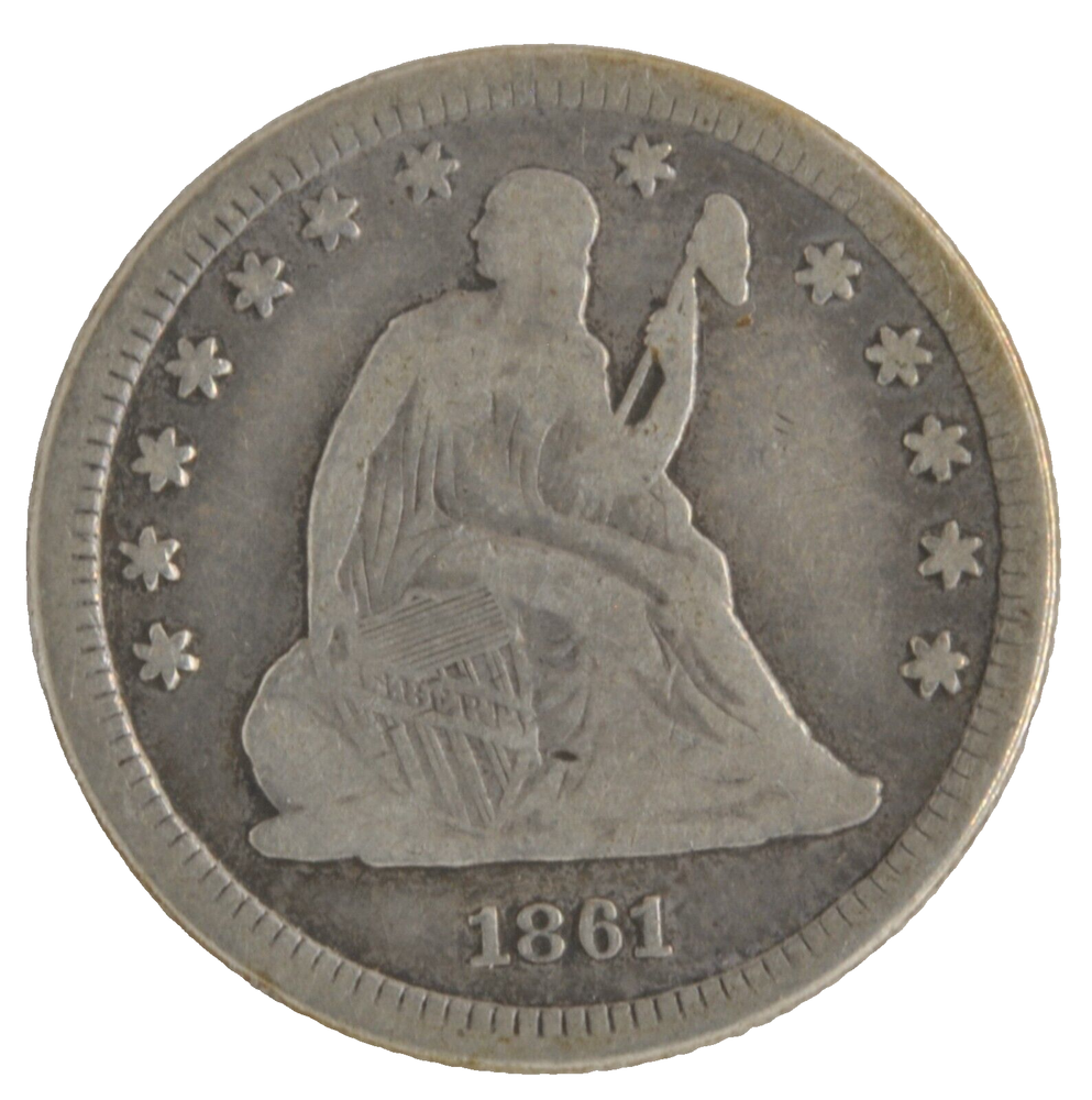 United States 1861 Liberty Seated Quarter 25c 90% Silver Philadelphia Mint Coin