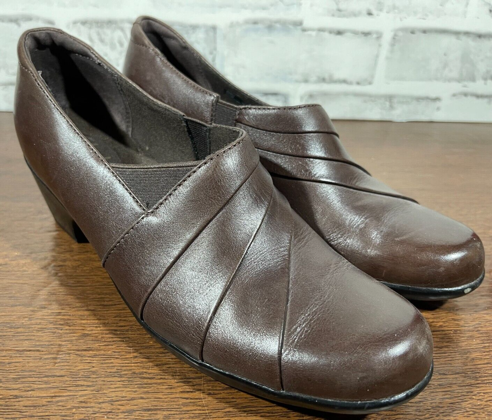 Clarks Bendables 63007 - Womens Size 7.5 - Brown Leather Slip On Shoes