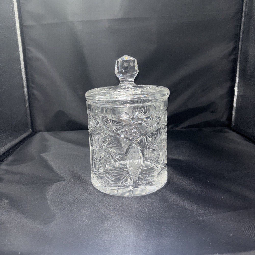 Vintage Heavy Cut Leaded Crystal Cookie, Biscuit, Candy Jar With Lid 8” Tall