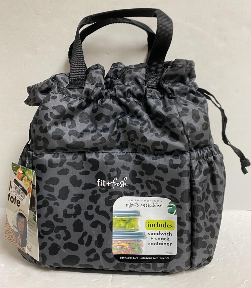 Lunch Tote Bag Leopard Grey Black Print Insulated (No Containers Included) B1