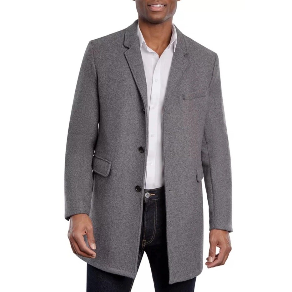 Michael Kors Slim Fit Grey Wool Blend Topcoat for Men Size 42R