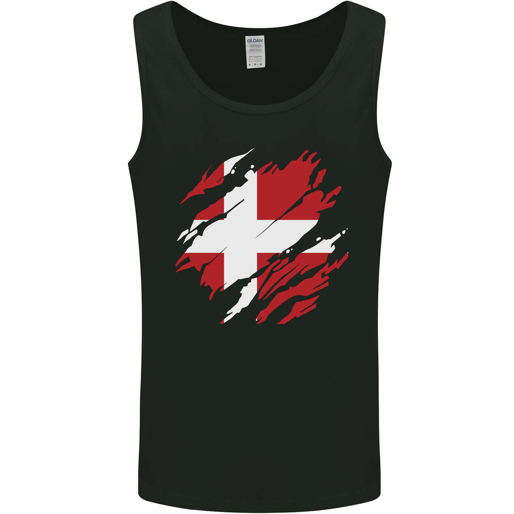 Torn Denmark Flag Danish Day Football Mens Vest Tank Top