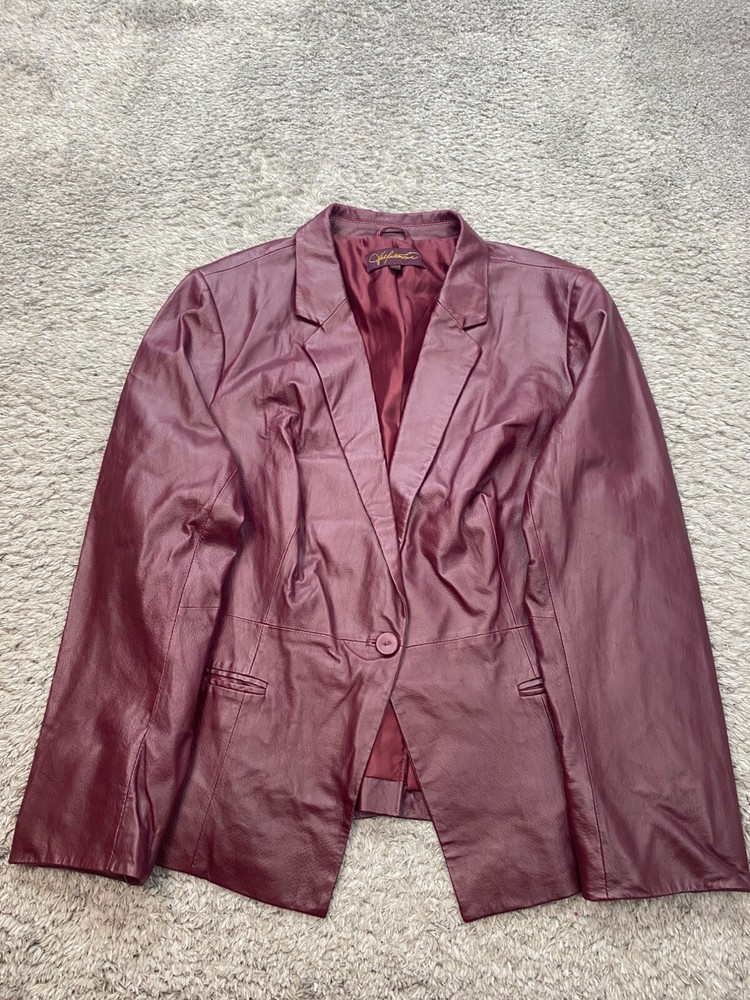 Hal Rubenstein Leather Jacket Womens 1X Plus Wine Red Lined Biker Whimsigoth Y2K