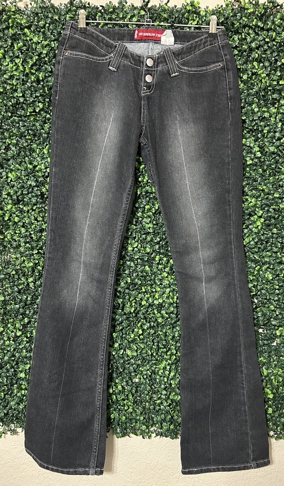 Vintage Levis 520 Flare Jeans Junior 3 Black Distress Too Superlow Stretch 2002