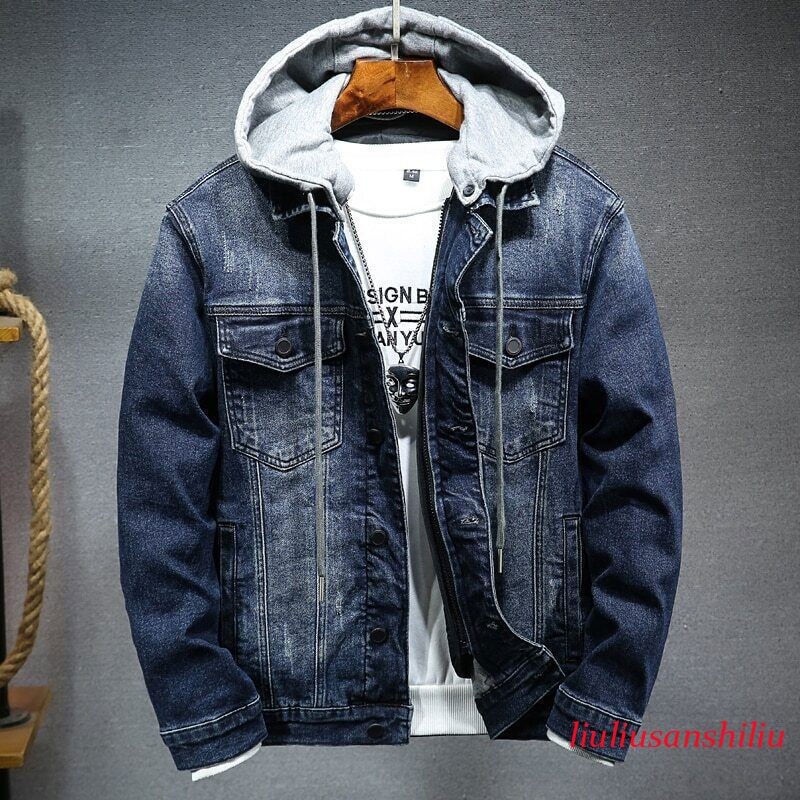 Men Winter Jean Jackets Hooded Thicker Wool Fleece Lined Warm Denim Coat