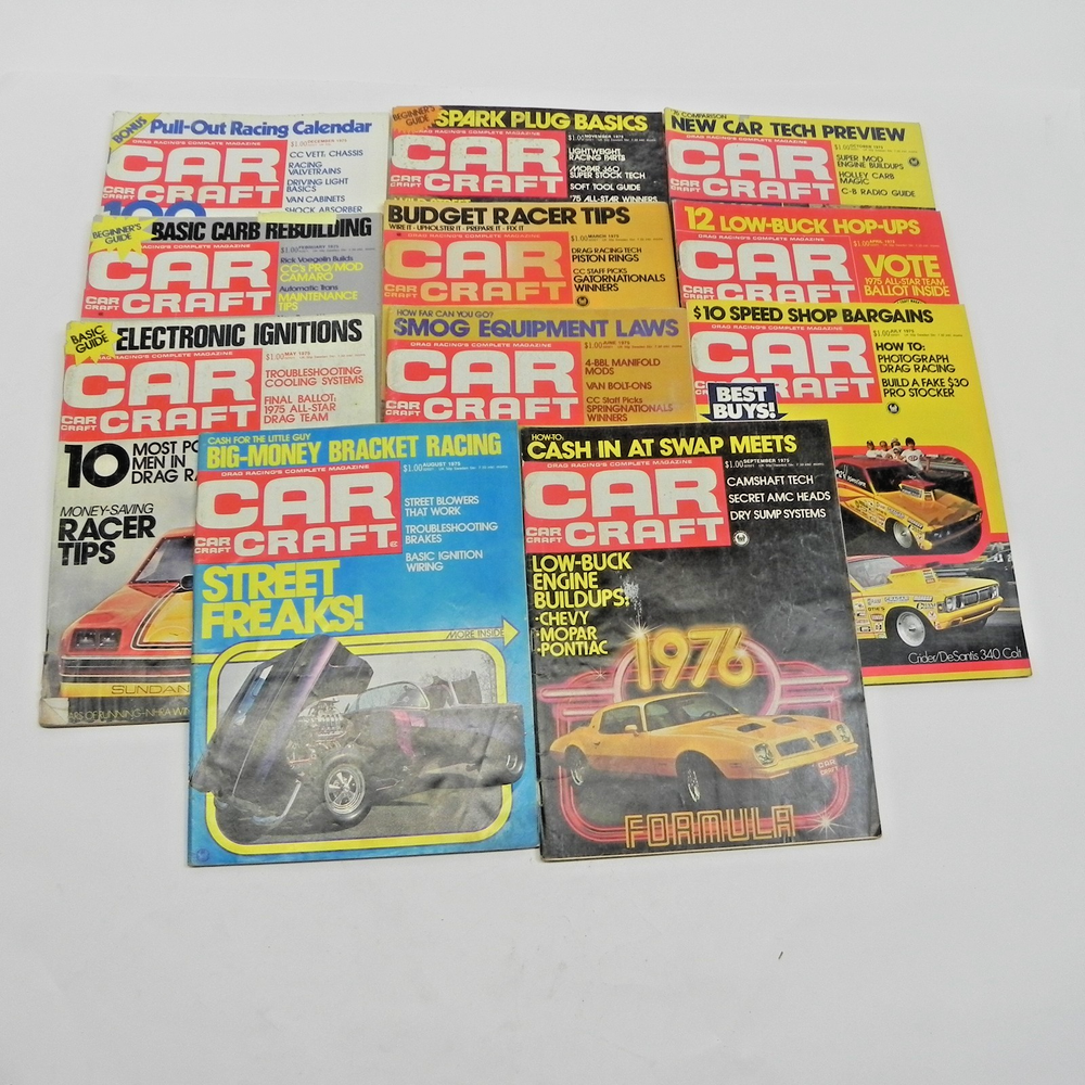 1975 CAR CRAFT MAGAZINE LOT OF 11 ISSUES HOT RODS DRAG RACING PERFORMANCE