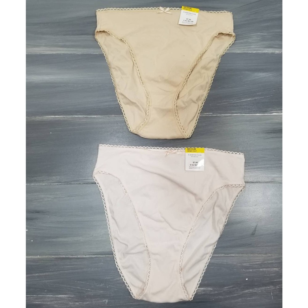 Charter Club Hi Cut Bikini Panties Size Medium 2 Pair Pretty Cotton